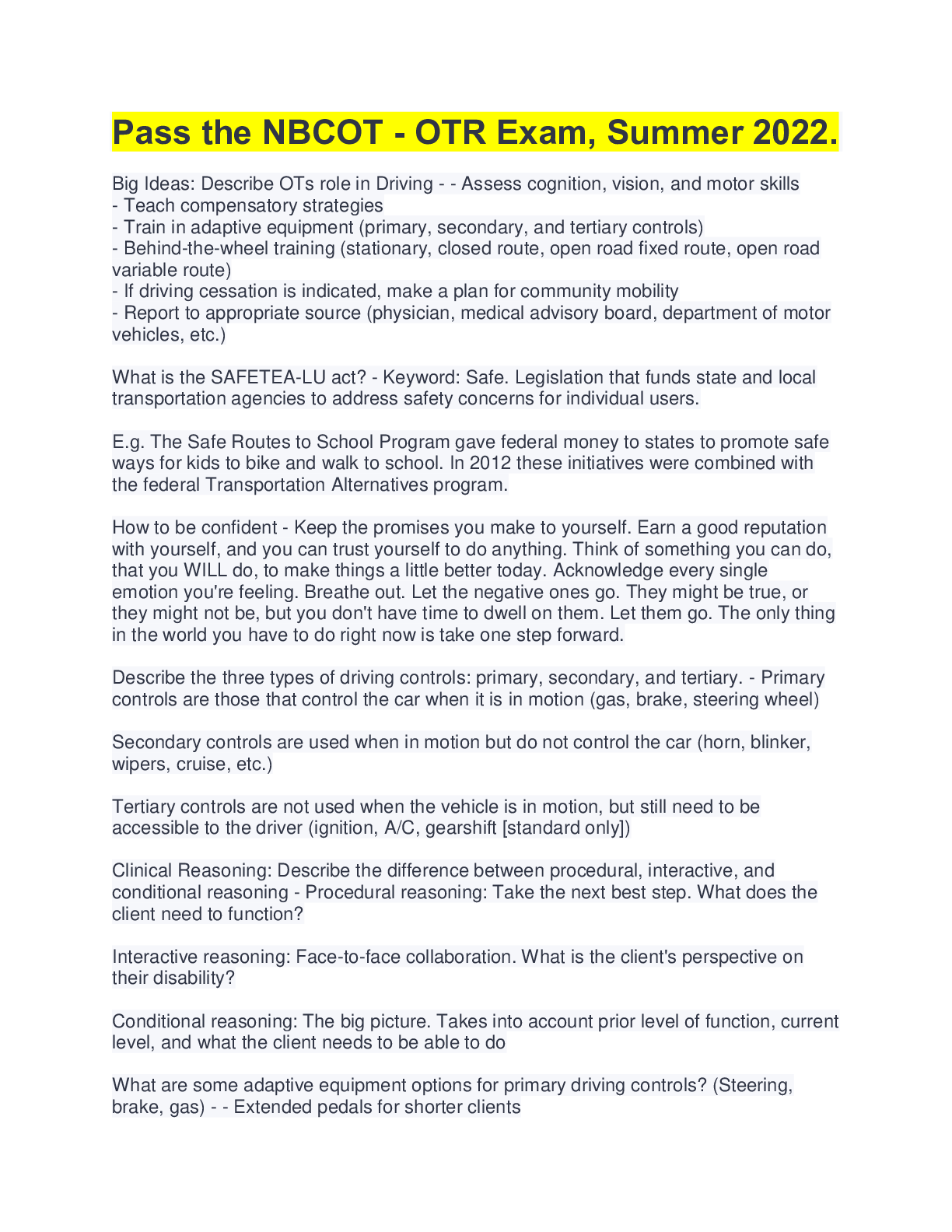 Preview image for COMPLETE Pass the NBCOT - OTR Exam_ Latest 2022.